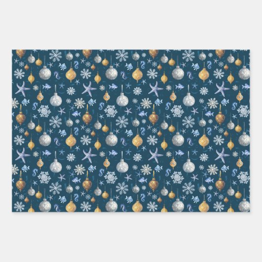 Schneeflocken an der Küste und nautische Elemente Geschenkpapier Set (Vorderseite 2)