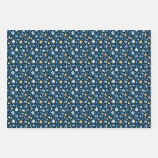 Schneeflocken an der Küste und nautische Elemente Geschenkpapier Set (Vorderseite 3)
