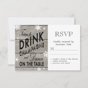 Schneeflocken-Antwortzeit, um Champagner zu trinke RSVP Karte