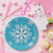 Schneeflocken Aqua White Pappteller (Party)