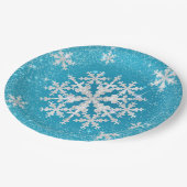 Schneeflocken Aqua White Pappteller (Schrägansicht)