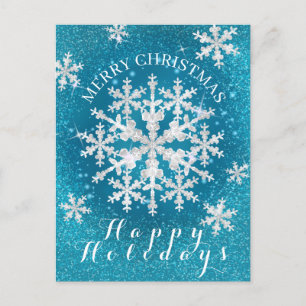 Schneeflocken Aqua White Postkarte