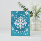 Schneeflocken Aqua White Postkarte (Stehend Vorderseite)