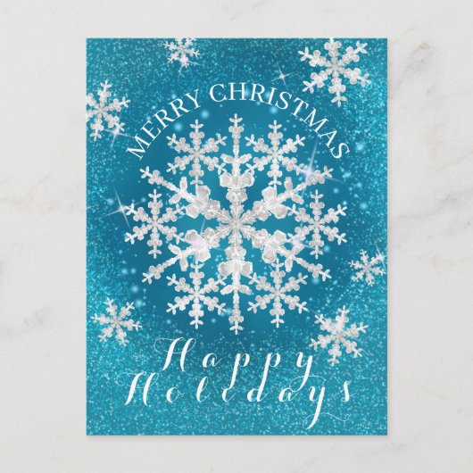 Schneeflocken Aqua White Postkarte (Vorderseite)