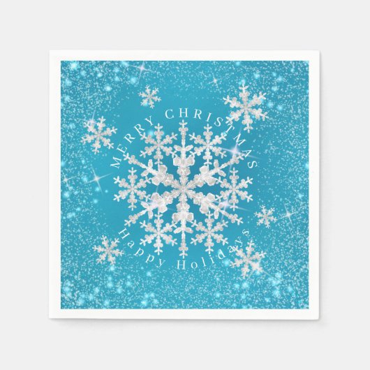 Schneeflocken Aqua White Serviette (Vorderseite)