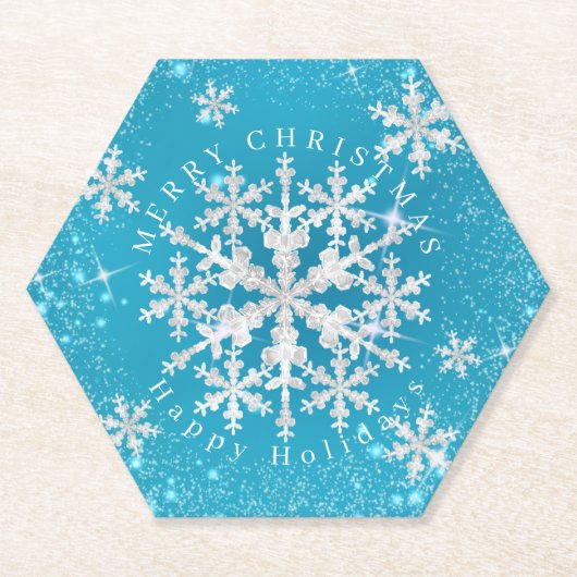 Schneeflocken Aqua White Untersetzer (Vorderseite)