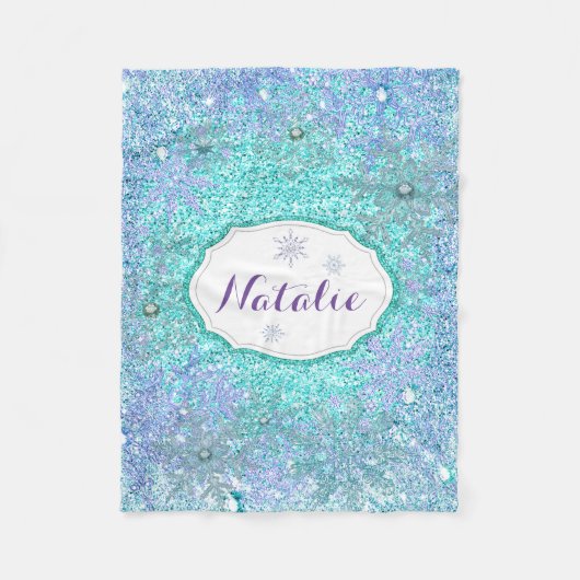 Schneeflocken Aquamarin Blauer Lila Lavendel Fleecedecke (Vorderseite)