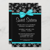 Schneeflocken Aquamarin Bow Winter Wonderland Süß  Einladung (Vorne/Hinten)