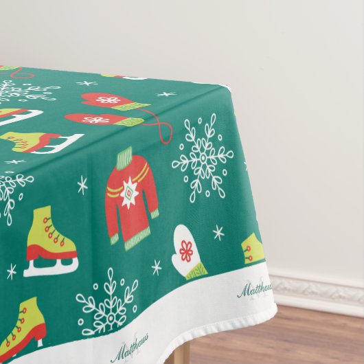 Schneeflocken Aquamarin Monogram Muster Weihnachte Tischdecke (Beispiel)