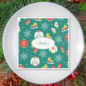 Schneeflocken Aquamarin Monogram Muster Weihnachts Serviette