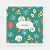 Schneeflocken Aquamarin Monogram Muster Weihnachts Serviette (Vorderseite)