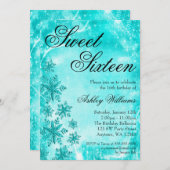 Schneeflocken Aquamarin Sweet 16 Winterwunderland Einladung (Vorne/Hinten)
