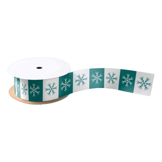 Schneeflocken Aquamarines White Strip Weihnachtsmu Satinband (Spule)