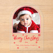 Schneeflocken Arched Foto Frohe Weihnachtsgrüße Acryleinladungen (Vorderseite)