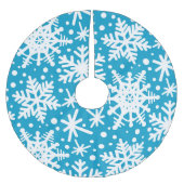 Schneeflocken auf Aqua Blue Polyester Weihnachtsbaumdecke (Vorderseite)