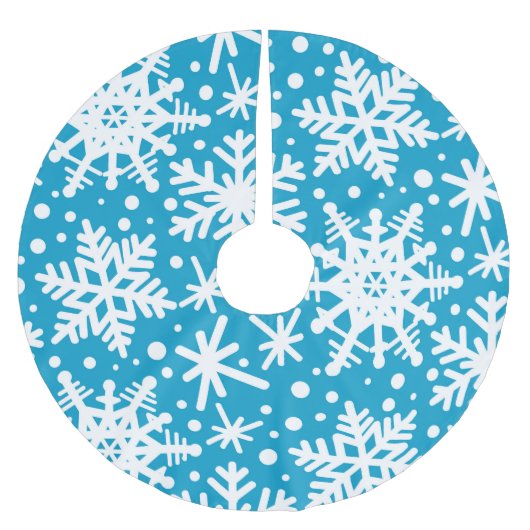 Schneeflocken auf Aqua Blue Polyester Weihnachtsbaumdecke (Vorderseite)