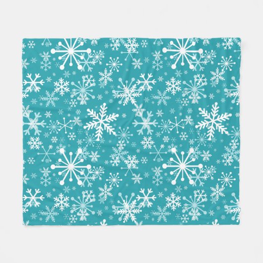 Schneeflocken auf aquamarin. Weihnachten, Winterur Fleecedecke (Vorderseite (Horizontal))