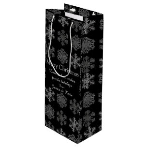 Schneeflocken auf Black Elegante Personalisiert Geschenktüte Für Weinflaschen
