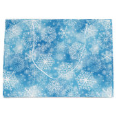 Schneeflocken auf blau große geschenktüte (Vorderseite)