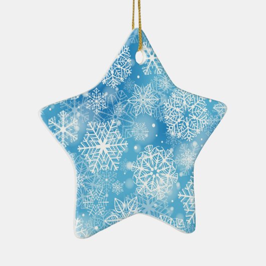 Schneeflocken auf blau keramik ornament (Rechts)