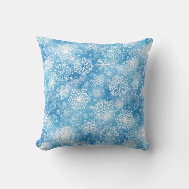 Schneeflocken auf blau kissen (Vorderseite)