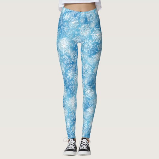 Schneeflocken auf blau leggings (Vorderseite)
