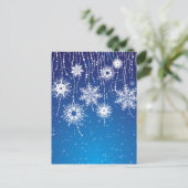 Schneeflocken auf blau postkarte (Stehend Vorderseite)