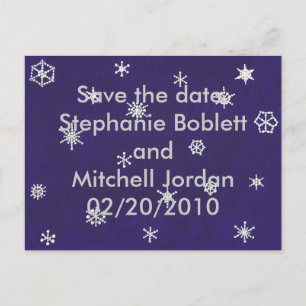 Schneeflocken auf blau, Save the Date, Ankündigung Postkarte