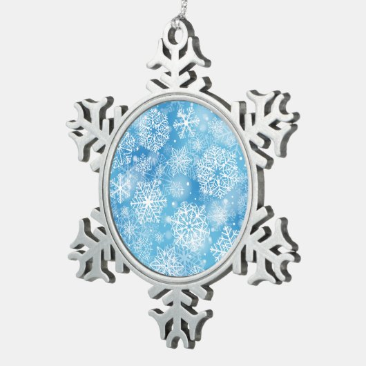 Schneeflocken auf blau schneeflocken Zinn-Ornament (Rechts)
