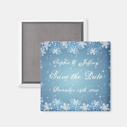 Schneeflocken auf blau Speichern Sie das Date Magn Magnet (Vorderseite/Rückseite)