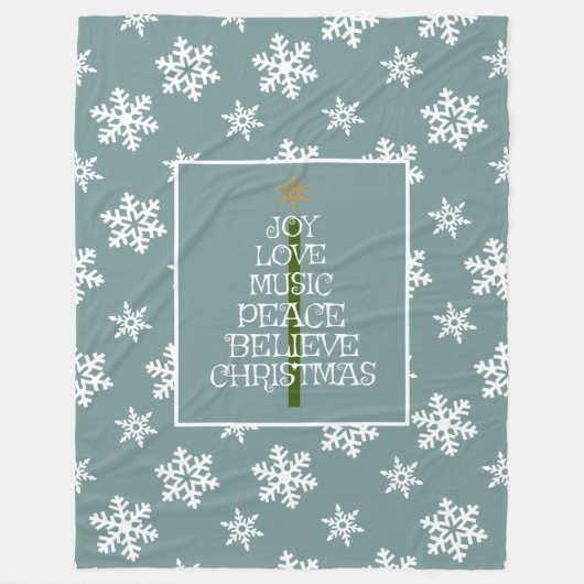 Schneeflocken auf Blau, Weihnachtsbäume in einem B Fleecedecke (Vorderseite)