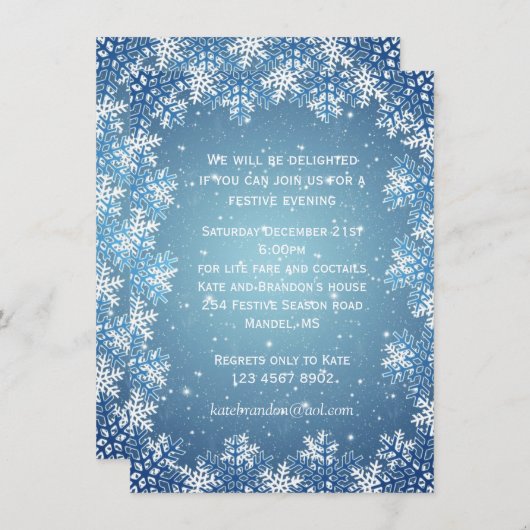 Schneeflocken auf blauem Hintergrund Einladung (Vorne/Hinten)