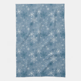 Schneeflocken auf blauem Hintergrund Geschirrtuch