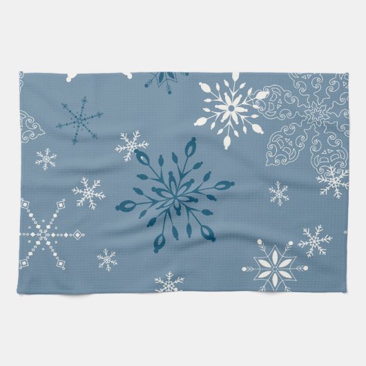 Schneeflocken auf blauem Hintergrund Handtuch (Horizontal)