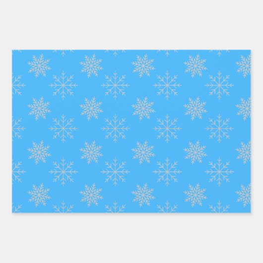 Schneeflocken auf blauem, Lila und rosafarbenem Se Geschenkpapier Set (Vorderseite)