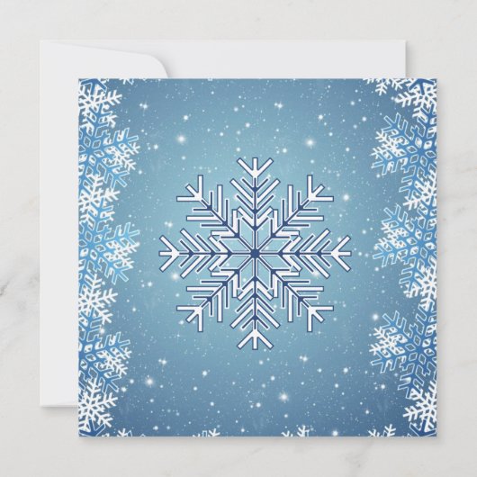 Schneeflocken auf blauem, schneebedecktem Polterab Einladung (Rückseite)
