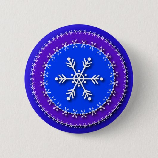 Schneeflocken auf Blauem u. Lila Button (Vorderseite)