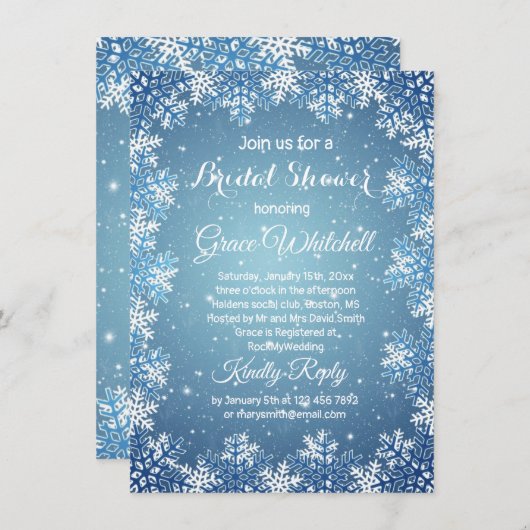 Schneeflocken auf blauem Weihnachtsgebäck - Brautp Einladung (Vorne/Hinten)