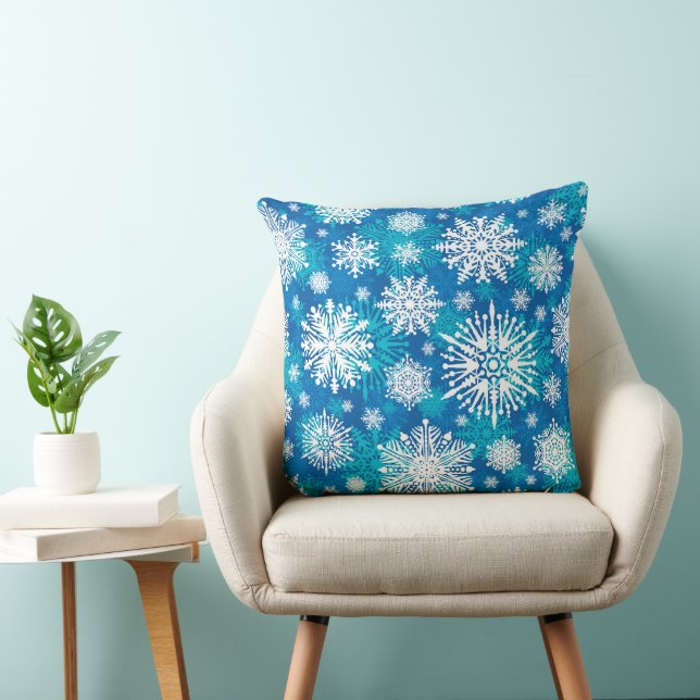 Schneeflocken auf blauem Wurfkissen Kissen (Stuhl )