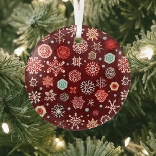 Schneeflocken auf Burgunderrot Ornament Aus Glas