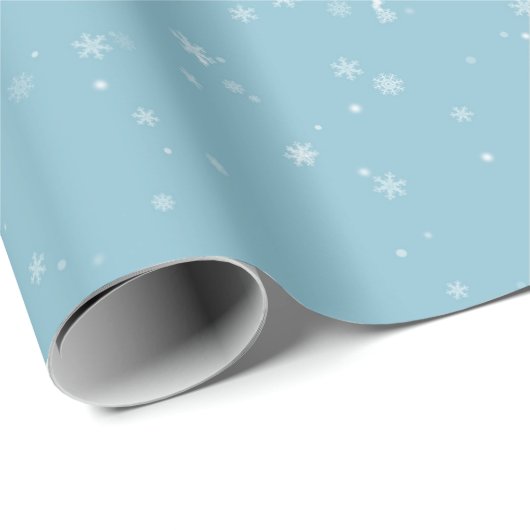 Schneeflocken auf dem Blue Sky Wrapping Paper Geschenkpapier (Rolleneckpunkt)