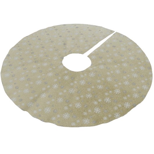 Schneeflocken auf dem Gold Brushed Polyester Tree Weihnachtsbaumdecke (Schrägansicht)