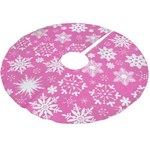 Schneeflocken auf dem heißen rosa Holiday Tree Ski Polyester Weihnachtsbaumdecke