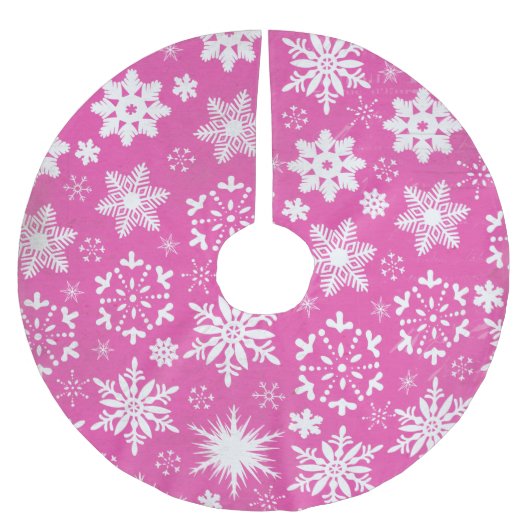 Schneeflocken auf dem heißen rosa Holiday Tree Ski Polyester Weihnachtsbaumdecke (Vorderseite)