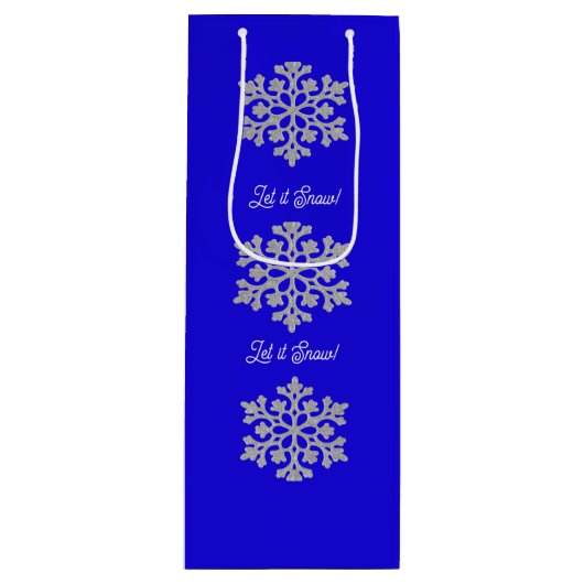 Schneeflocken auf der Blue Gift Bag Geschenktüte Für Weinflaschen (Vorderseite)