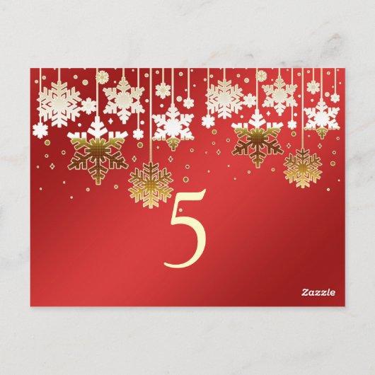 Schneeflocken auf der Hochzeitsfeier in Rot-Tischn Postkarte (Rückseite)