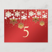 Schneeflocken auf der Hochzeitsfeier in Rot-Tischn Postkarte (Vorderseite)