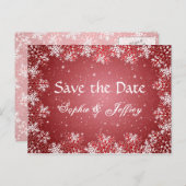 Schneeflocken auf der roten Hochzeit Speichern Sie Ankündigungspostkarte (Vorne/Hinten)