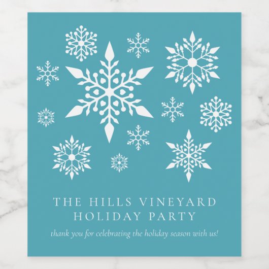 Schneeflocken auf der türkisfarbenen Feierabend We Weinetikett (Einzelnes Label)
