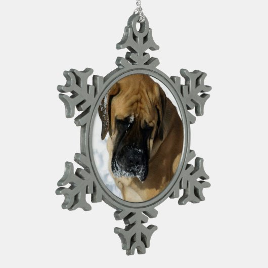 Schneeflocken auf englischer schneeflocken Zinn-Ornament (Links)